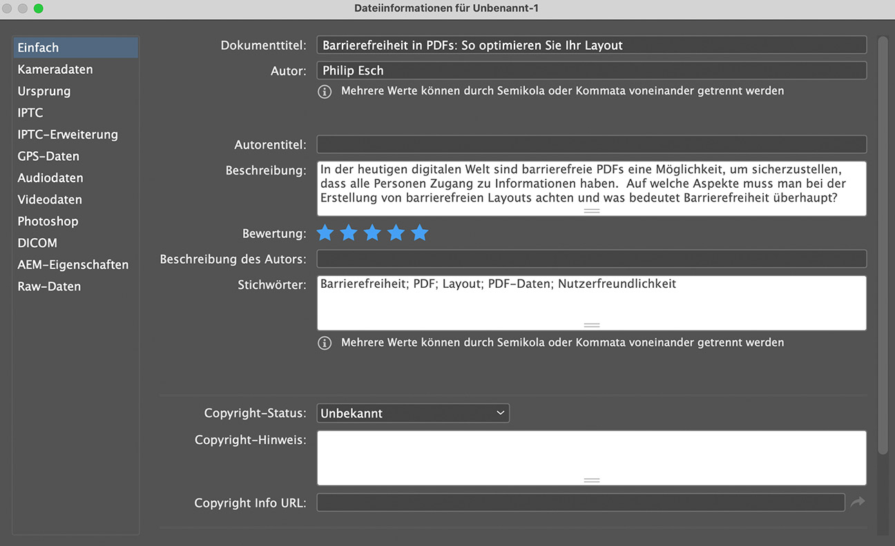 PDF-Daten mit Metadaten barrierefrei anlegen