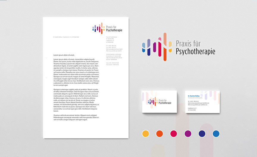 Briefpapier und Visitenkarte für Praxis für Psychotherapie